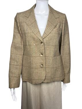 Benard Sport Harvé BeVintage 70s Brown Tan Olive Houndstooth Pocket Blazer Small